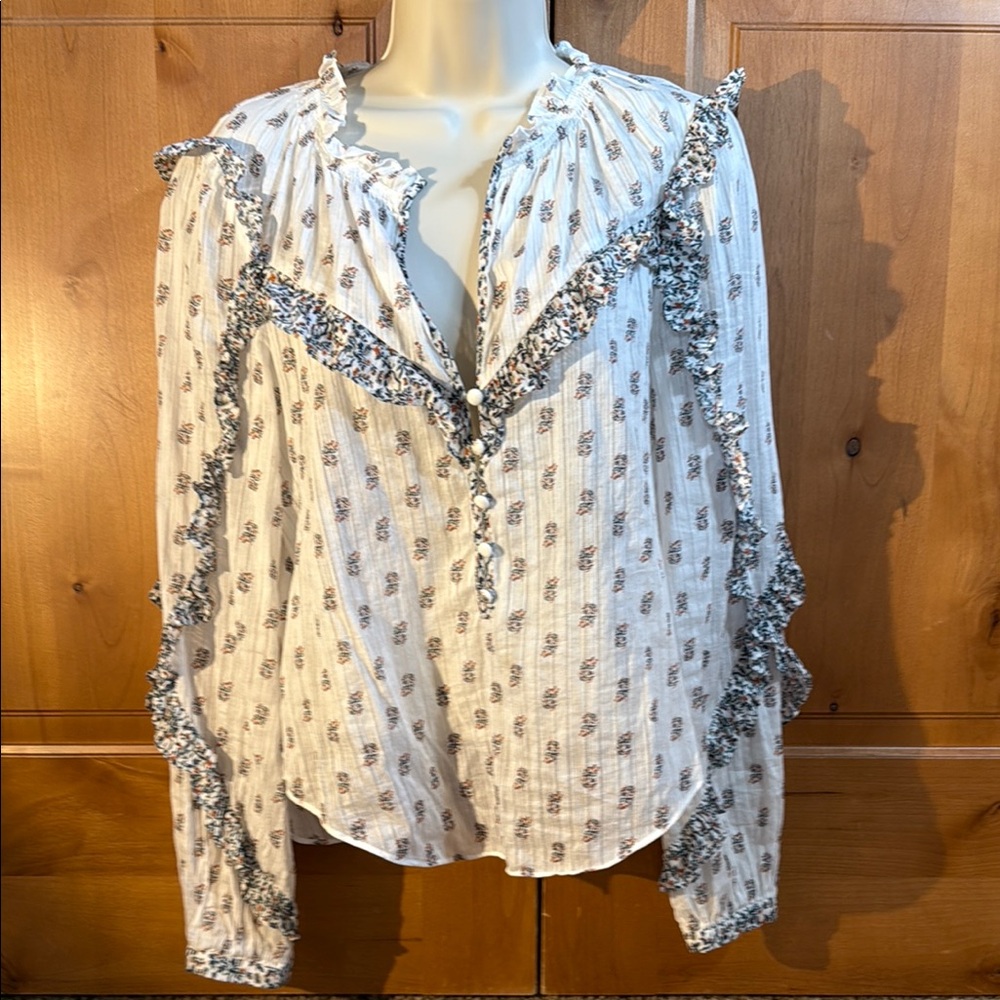 Veronica Beard Abra Blouse in White Multi- women’s 8.